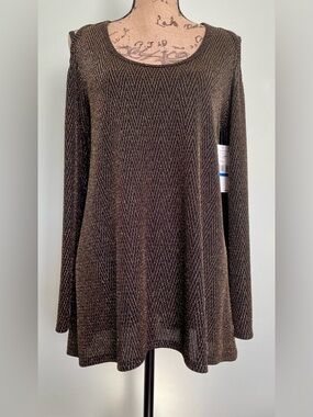 Karen Kane Black and Gold Cold Shoulder Sparkle Top